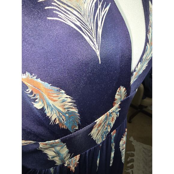Veronica M Navy Feather Print Maxi Dress - Picture 6 of 8